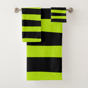 Uneven Stripes - Lime Green and Black Bath Towel Set