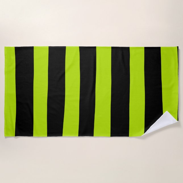 Uneven Stripes - Lime Green and Black Beach Towel (Front)