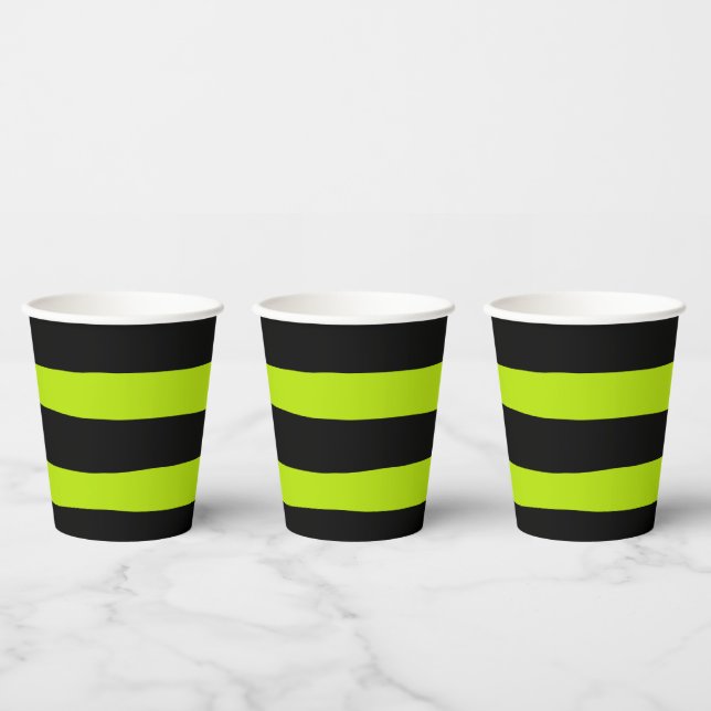 Uneven Stripes - Lime Green and Black Paper Cups (Multi)