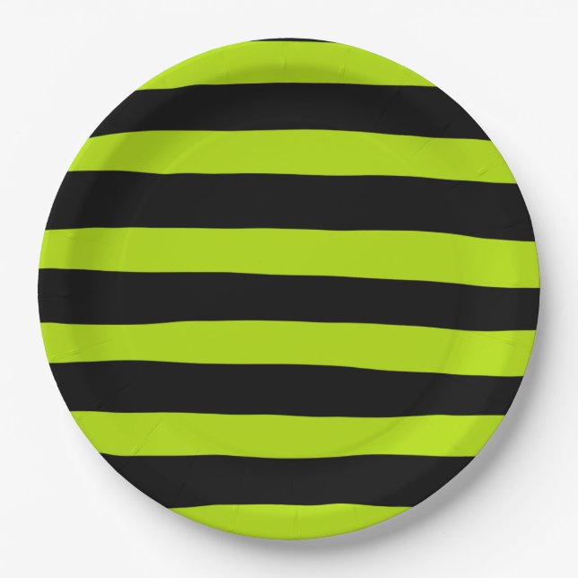 Uneven Stripes - Lime Green and Black Paper Plate (Front)
