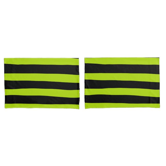 Uneven Stripes - Lime Green and Black Pillowcase (Front-Set)