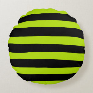 Uneven Stripes - Lime Green and Black Round Cushion
