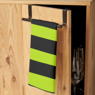 Uneven Stripes - Lime Green and Black Tea Towel