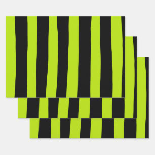 Uneven Stripes - Lime Green and Black Wrapping Paper Sheet