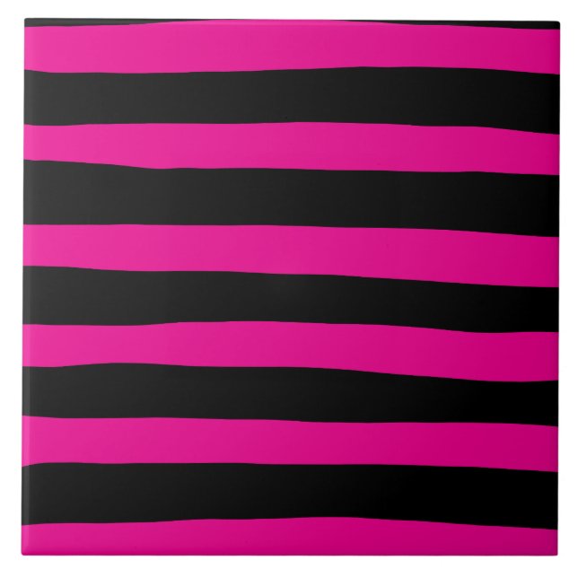 Uneven Stripes - Magenta and Black Ceramic Tile (Front)