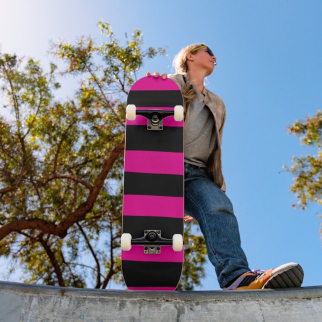 Uneven Stripes - Magenta and Black Skateboard (Outdoor 1)