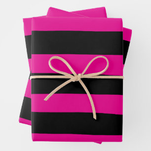 Uneven Stripes - Magenta and Black Wrapping Paper Sheet