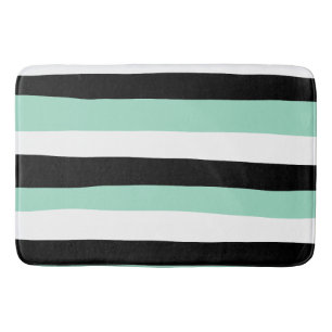 Uneven Stripes - Mint Green, White and Black Bath Mat