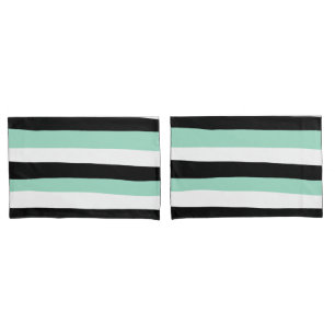 Uneven Stripes - Mint Green, White and Black Pillowcase