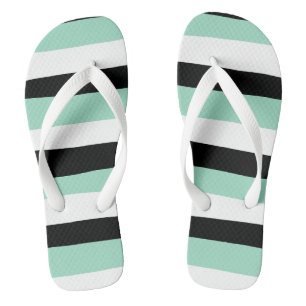 Uneven Stripes - Mint Green, White and Black Thongs