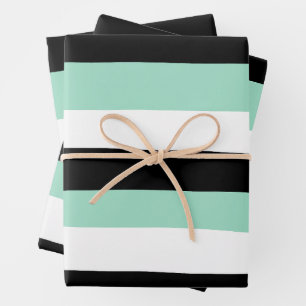 Uneven Stripes - Mint Green, White and Black Wrapping Paper Sheet