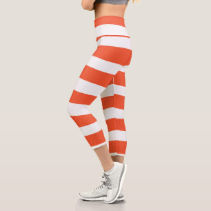 Uneven Stripes - Orange and White Capri Leggings