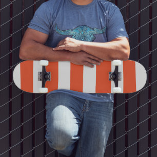 Uneven Stripes - Orange and White Skateboard