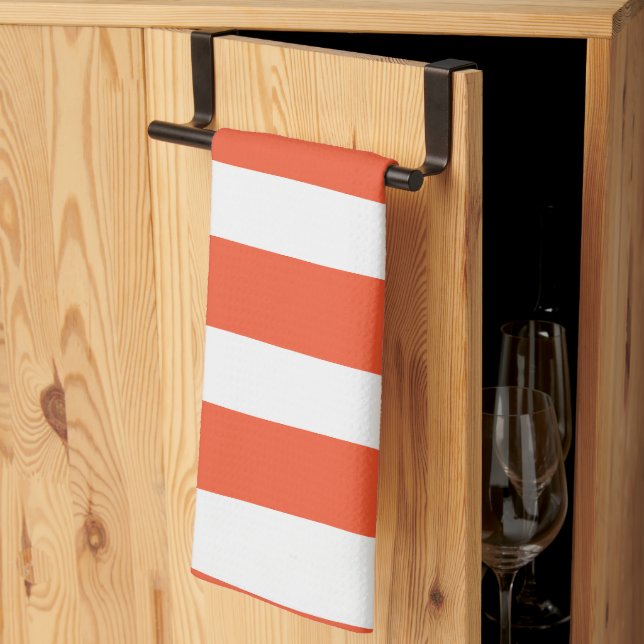 Uneven Stripes - Orange and White Tea Towel (Thirds Fold)