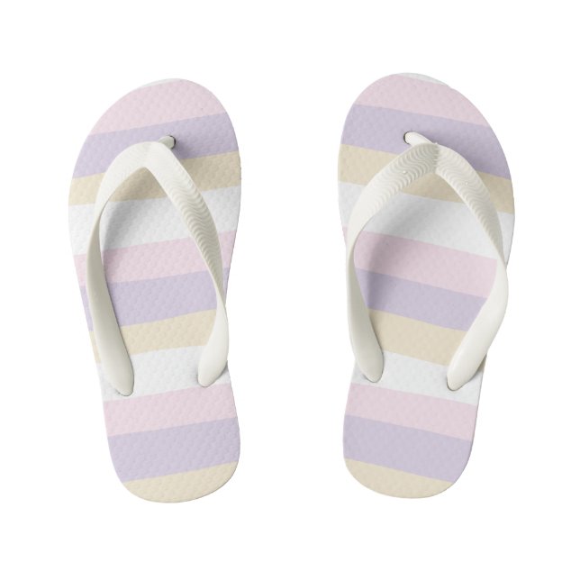 Uneven Stripes - Pastel Pink, Yellow and Purple Kid's Thongs (Footbed)