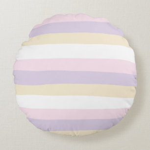 Uneven Stripes - Pastel Pink, Yellow and Purple Round Cushion