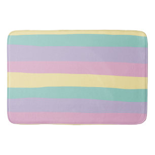 Uneven Stripes-Pastel Pink, Yellow, Purple & Green Bath Mat