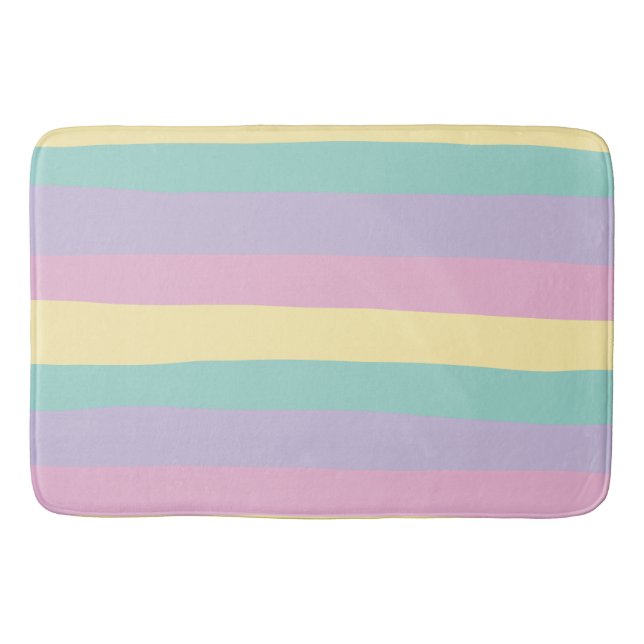 Uneven Stripes-Pastel Pink, Yellow, Purple & Green Bath Mat (Front)