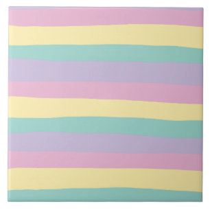 Uneven Stripes-Pastel Pink, Yellow, Purple & Green Ceramic Tile