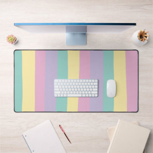 Uneven Stripes-Pastel Pink, Yellow, Purple & Green Desk Mat