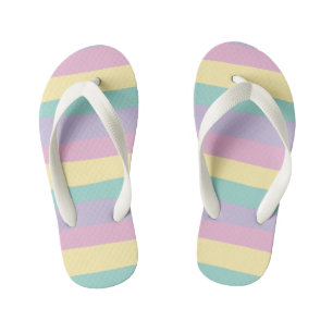 Uneven Stripes-Pastel Pink, Yellow, Purple & Green Kid's Thongs