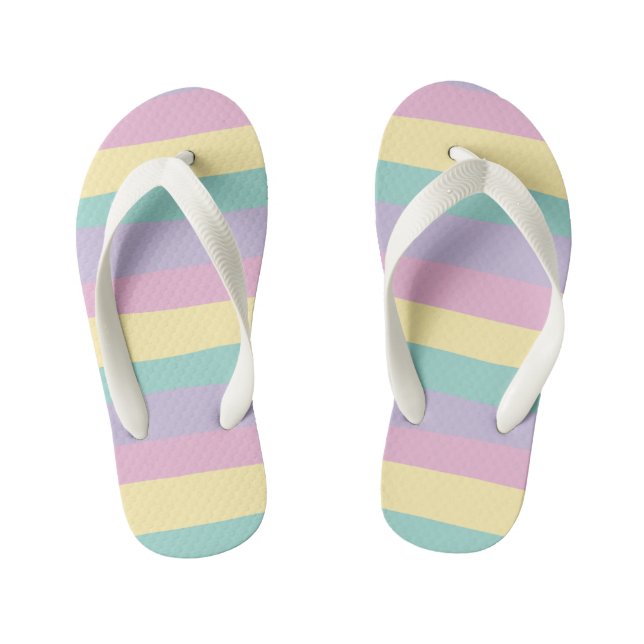 Uneven Stripes-Pastel Pink, Yellow, Purple & Green Kid's Thongs (Footbed)