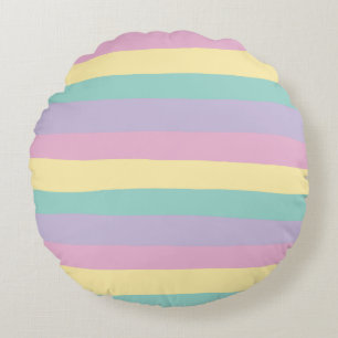 Uneven Stripes-Pastel Pink, Yellow, Purple & Green Round Cushion
