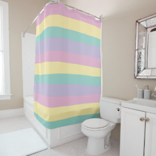 Uneven Stripes-Pastel Pink, Yellow, Purple & Green Shower Curtain
