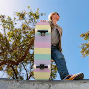 Uneven Stripes-Pastel Pink, Yellow, Purple & Green Skateboard