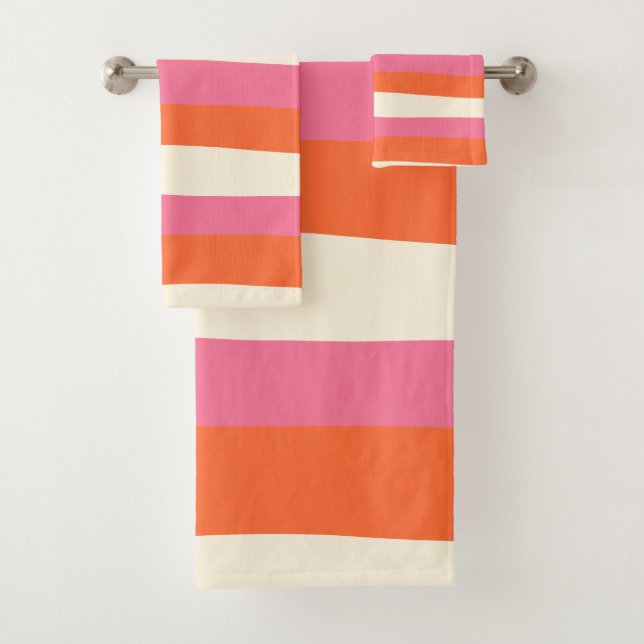 Uneven Stripes - Pink, Orange and Cream Bath Towel Set (Insitu)