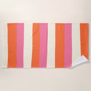 Uneven Stripes - Pink, Orange and Cream Beach Towel