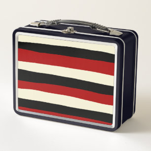 Uneven Stripes - Red and Cream Metal Lunch Box