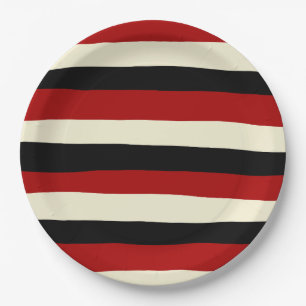 Uneven Stripes - Red and Cream Paper Plate