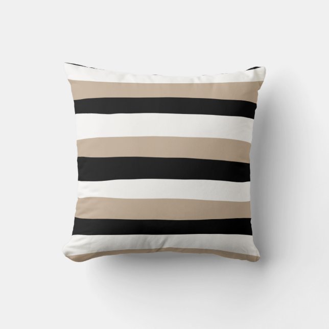 Uneven Stripes - Taupe, Black and White Cushion (Front)