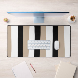 Uneven Stripes - Taupe, Black and White Desk Mat