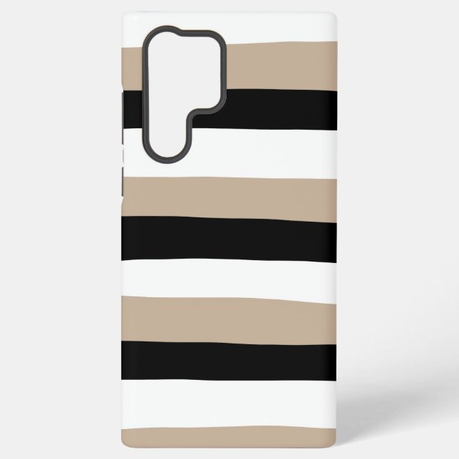 Uneven Stripes - Taupe, Black and White Samsung Galaxy S22 Ultra Case (Back)