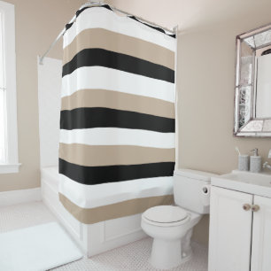 Uneven Stripes - Taupe, Black and White Shower Curtain