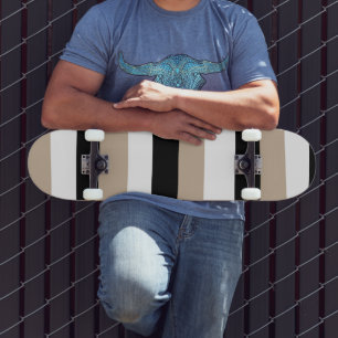 Uneven Stripes - Taupe, Black and White Skateboard