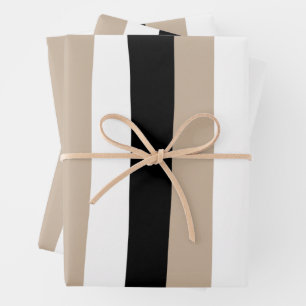 Uneven Stripes - Taupe, Black and White Wrapping Paper Sheet