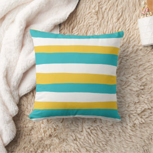 Uneven Stripes - Turquoise and Yellow Cushion