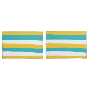 Uneven Stripes - Turquoise and Yellow Pillowcase