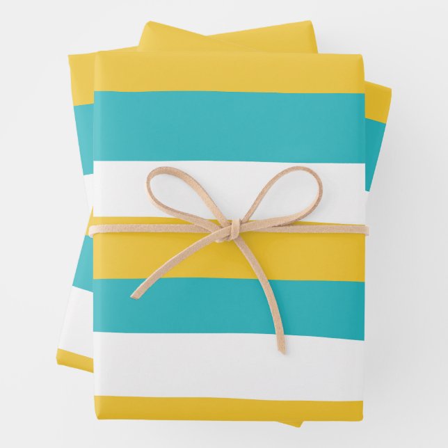 Uneven Stripes - Turquoise and Yellow Wrapping Paper Sheet (In situ)
