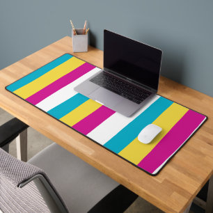 Uneven Stripes - Turquoise, Yellow, Pink and White Desk Mat