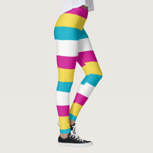 Uneven Stripes - Turquoise, Yellow, Pink and White Leggings