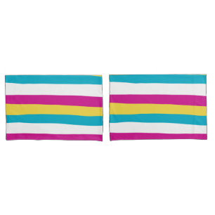Uneven Stripes - Turquoise, Yellow, Pink and White Pillowcase