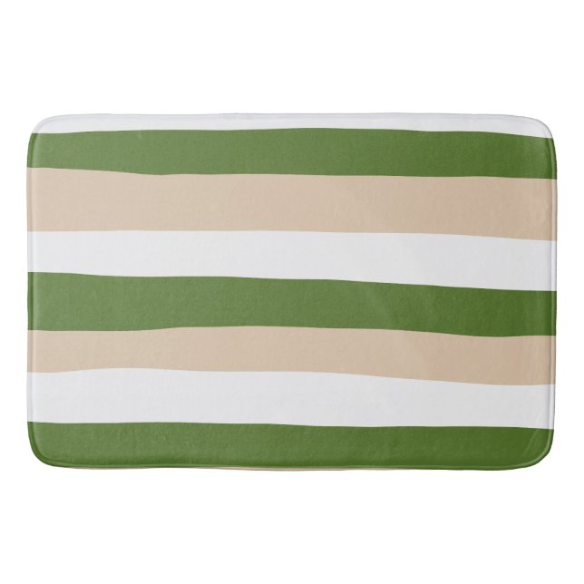Uneven Stripes - White, Sand and Palm Green Bath Mat (Front)