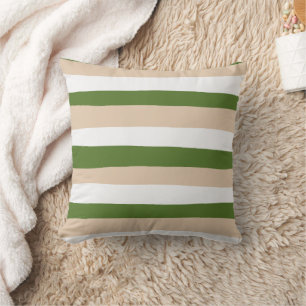 Uneven Stripes - White, Sand and Palm Green Cushion