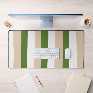 Uneven Stripes - White, Sand and Palm Green Desk Mat