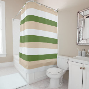 Uneven Stripes - White, Sand and Palm Green Shower Curtain