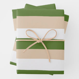 Uneven Stripes - White, Sand and Palm Green Wrapping Paper Sheet